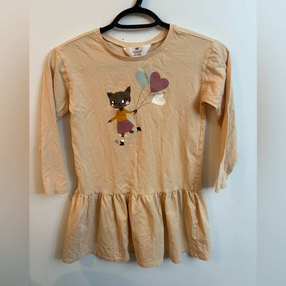 4/30$ H&M Kids Beige Long-Sleeve Cat Balloon Dress 8-9 years
